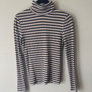 Madewell Striped Mock Neck Turtleneck, Size Medium